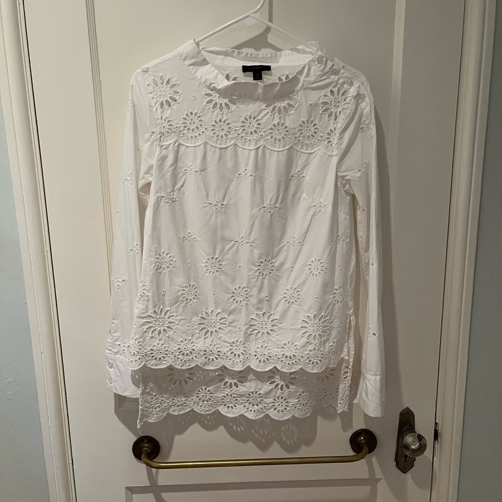 J. Crew white eyelet top with embroidered details